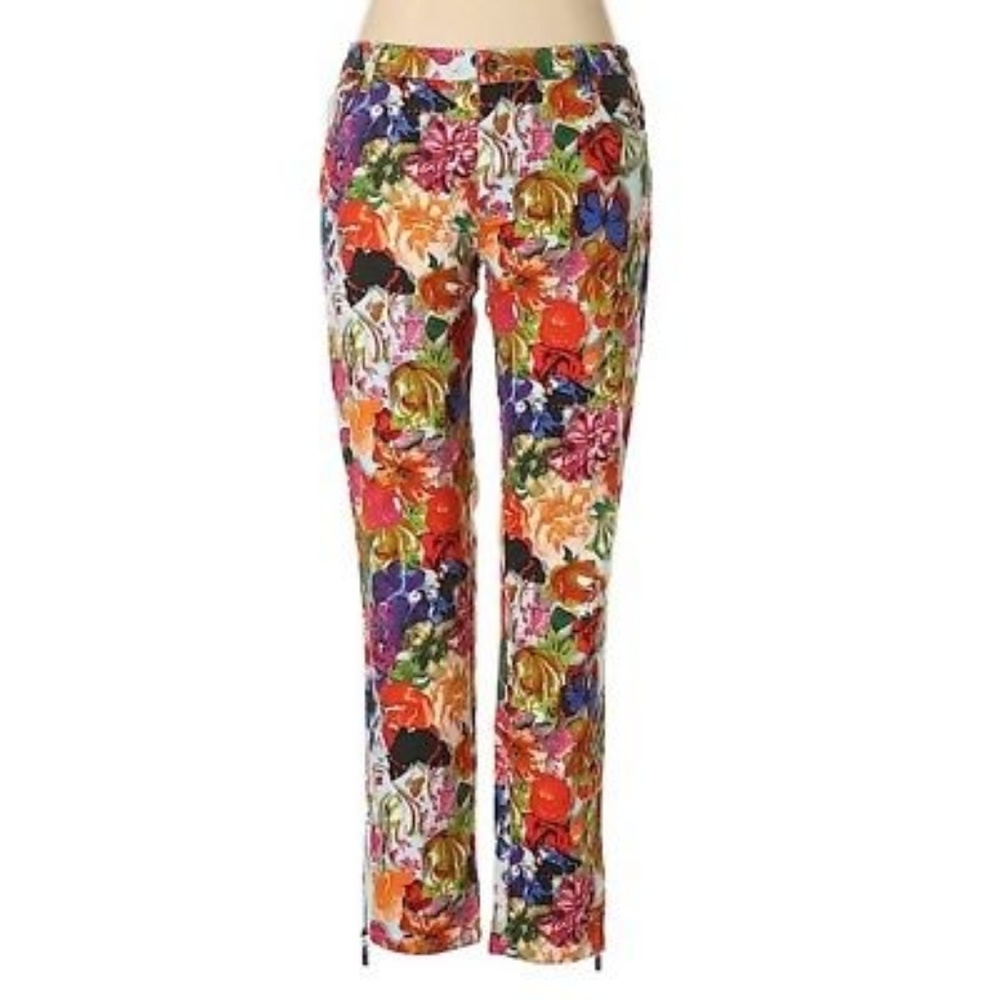 Alberto Makali Floral Stretch Blue Red Pants SZ10